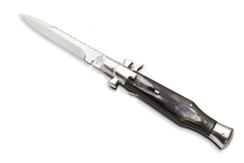 A.G.A. Campolin Black Widow Brazilian Cow Horn File Work Bolster Italian Stiletto Automatic Knife