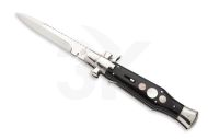 A.G.A. Campolin Black Widow Buffalo Horn Mother of Pearl Italian Stiletto Automatic Knife