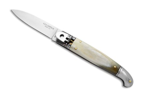 A.G.A. Campolin Old Style Brazilian Cow Horn Lever Lock Italian Automatic Knife