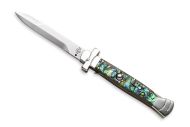 AGA Campolin 9 Inch Maltese Cross Abalone Stiletto Automatic Knife Bayo