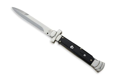 AGA Campolin 9" Maltese Cross Stiletto Automatic Knife Ebony Wood Bayo