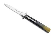 AGA Campolin 9" Dominus Brazilian Horn Leverlock Automatic Knife Satin Bayonet