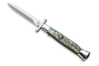 AGA Campolin Swinguard Abalone Stiletto Automatic Knife Satin Dagger