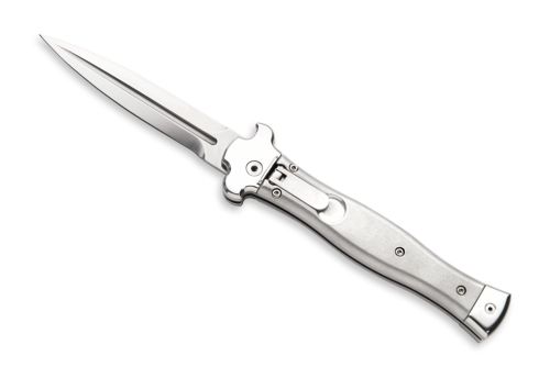 AGA Campolin Zero Leverlock Silver Automatic Knife Mirror Dagger