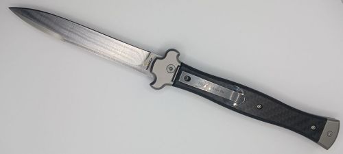 A.G.A. Campolin Zero + Leverlock Automatic Knife Black Carbon Fiber  (4.7" Satin Bayonet)