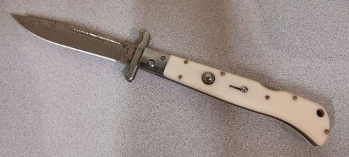 AKC 11" Roma Italian Swinguard Automatic Knife Imitation Ivory (4.60" Damascus)