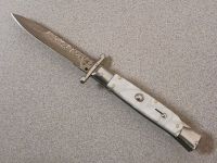 AKC 9 inch Swinguard Italian Stiletto Automatic Knife Pearl White Damascus