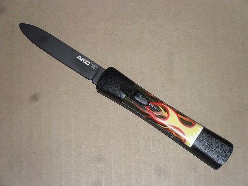 AKC Concord Flames Black Flat Grind Italian OTF Automatic Knife