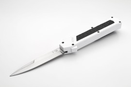 AKC F-16 White Grip D/A OTF Automatic Knife Satin Bayo