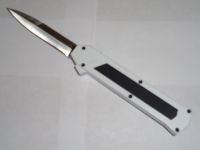 AKC F16 White Rubber Out The Front Automatic Knife Satin Bayo