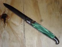 AKC Leverlock 9.5 Green Italian Automatic Knife Satin Dagger Bayo