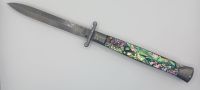 AKC World 11" Abalone Damascus Italian Swinguard Automatic Knife