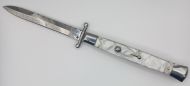 AKC World 11" Imitation Pearl File Work Italian Swinguard Automatic Knife