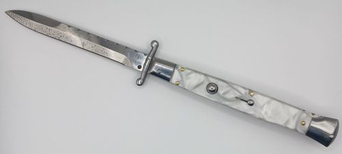 AKC World 11" Imitation Pearl File Work Italian Swinguard Automatic Knife