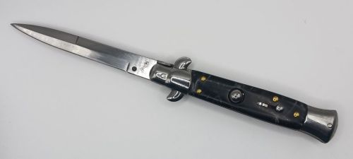 AKC World 9" Black Marble Italian Stiletto Automatic Knife Bayonet Satin