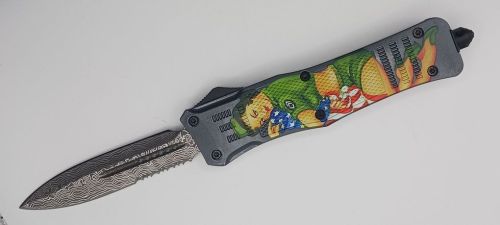 Army Pin Up Girl D/A OTF Automatic Knife Damascus Dagger Serrated