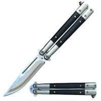 Back in Time Black Wood Clip Point Stainless Steel Butterfly Flipper Knife