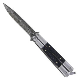 8.75" Butterfly Knife Black Balisong Damascus Bayo