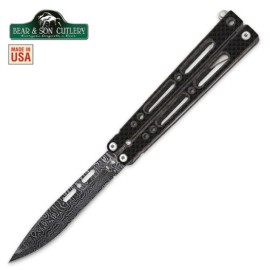 Bear & Son Butterfly Knife Aircraft Aluminum Carbon Fiber Damascus