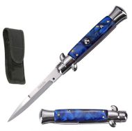 8.75" Blue Pearl Milano Stiletto Automatic Knife Satin Bayonet