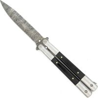 Best Price Heavy Duty Black Butterfly Knife Damascus Blade Drop Point