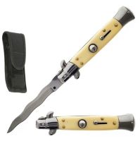 9" Imitation Ivory Milano Stiletto Automatic Knife Satin Kris