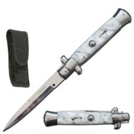 Poor Mans Pearl White Milano Stiletto Automatic Knife (8.75" Overall)