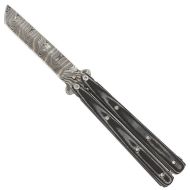 Best Value Heavy Duty Black Micarta Butterfly Knife Tanto Point Damascus Plain