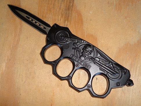 Biker USA Black D/A OTF Trench Automatic Knuckle Knife Two Tone Dagger