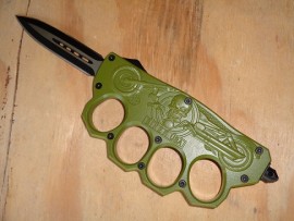 Biker USA Green D/A OTF Trench Automatic Knuckle Knife Black Dagger