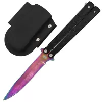 Black Butterfly Balisong Knife Titanium Damascus with Hard ABS Sheath