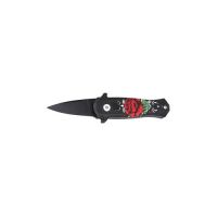 5.25" Open Red Rose CNC Aluminum Handle Mini Auto Switch Blade Knife