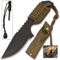 Camping Firestarter Forest Green Paracord Knife