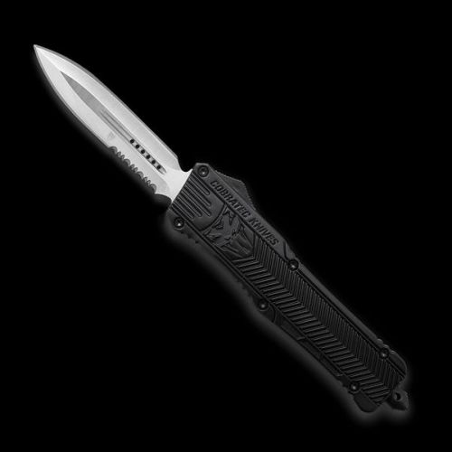 CobraTec CTK-1 Black D/A OTF Auto, 3.75" D2 Dagger Single Serrated Blade, Aluminum Handle