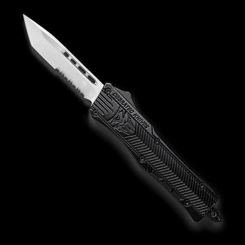 CobraTec CTK-1 D/A OTF Auto, 2.75" D2 Tanto Serrated Blade, Aluminum Handle Black