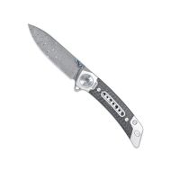 CobraTec Emperor Frame Lock, 3.00" VG10 Drop Damascus Blade, Titanium CF Handle Black