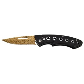 Contour 8" Black Automatic Knife Gold Damascus Etch Auto Blade