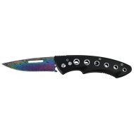 Contour 8" Black Automatic Knife Rainbow Damascus Etch Switchblade