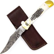 County Line Hand Crafted Damascus Steel Automatic Lever Lock Pocket Knife