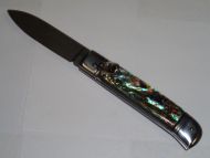 AKC Switchblade Lever Lock Automatic Knife Abalone Damascus