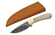 Damascus Bone Handle Full Tang Skinning Knife 7"