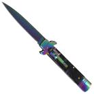 Damascus Leverlock Stiletto Black Marble Automatic Knife Titanium