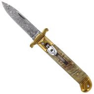 Damascus Ram Horn Automatic Swinguard Lever Lock Knife