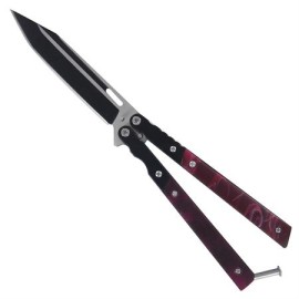 Dark Side Purple Marble Moon Butterfly Knife Black Tanto