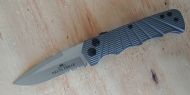 Delta Force Grey Side Opening Automatic Knife Satin Drop Serrated