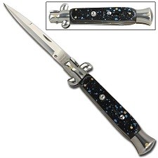 Deluxe Milano Stiletto Silver Splash Automatic Knife a155p