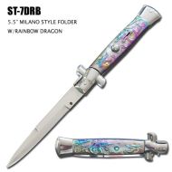 Dragon Rainbow 9.5 Inch Stiletto Automatic Knife Satin Bayo