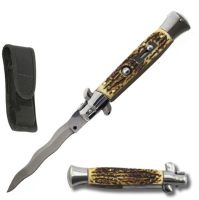 Great Price Stag Horn Milano Stiletto Automatic Knife Satin Kris (9" Overall)