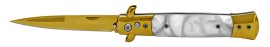 Fancy White Pearl Stiletto Automatic Knife Gold Bayo