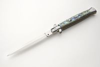 Frank Beltrame 11" Abalone Stiletto Automatic Knife Satin Dagger